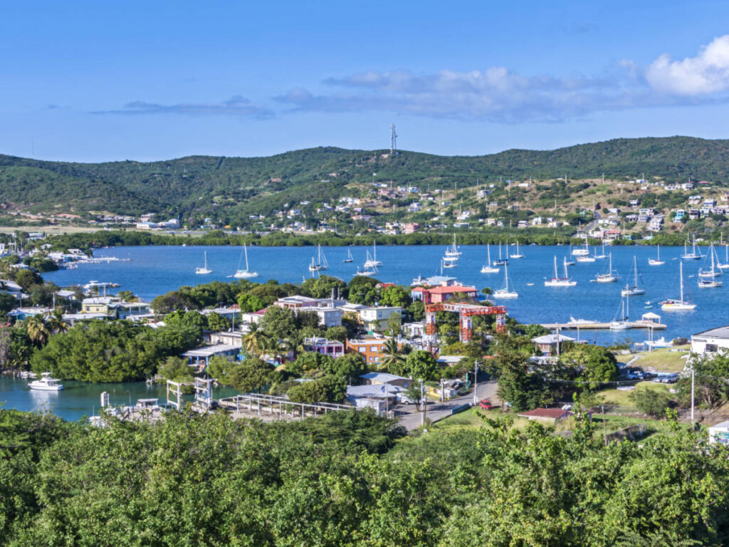 Aerial view of the boats sailing on the Culebra’s bays