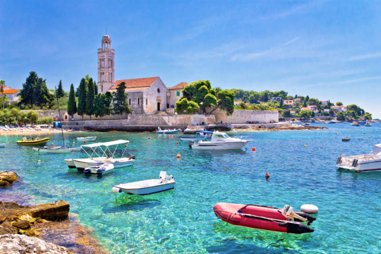 Boats docked in the marina in Hvar