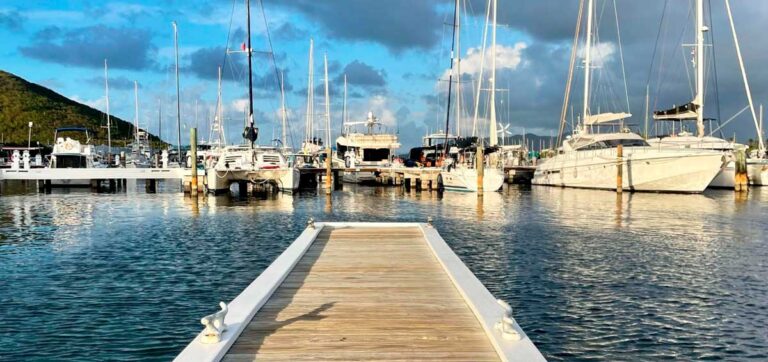 View of boats from a dock in St. Thomas, USVI