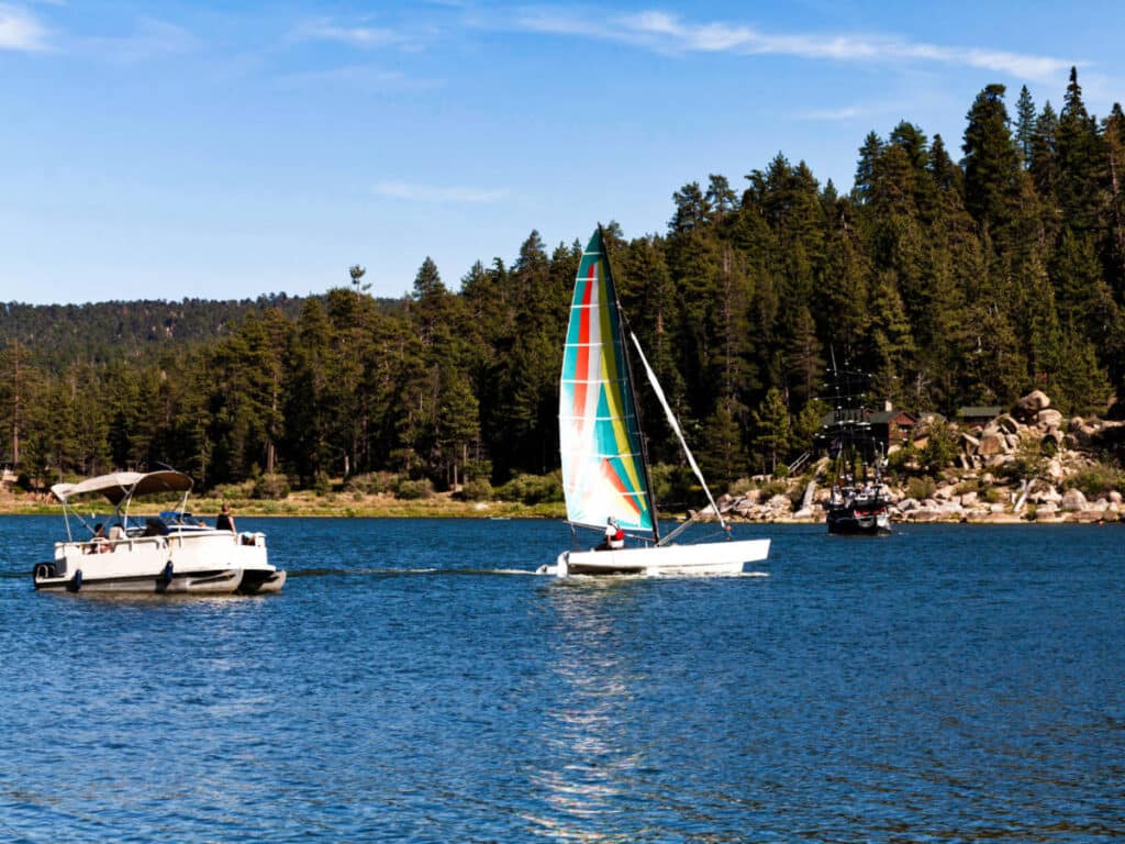 View of the boats sailing on Big Bear Lake