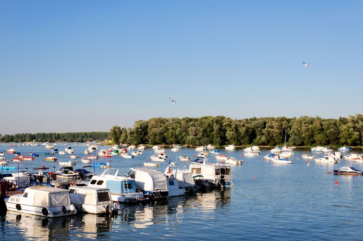 White boats on a river