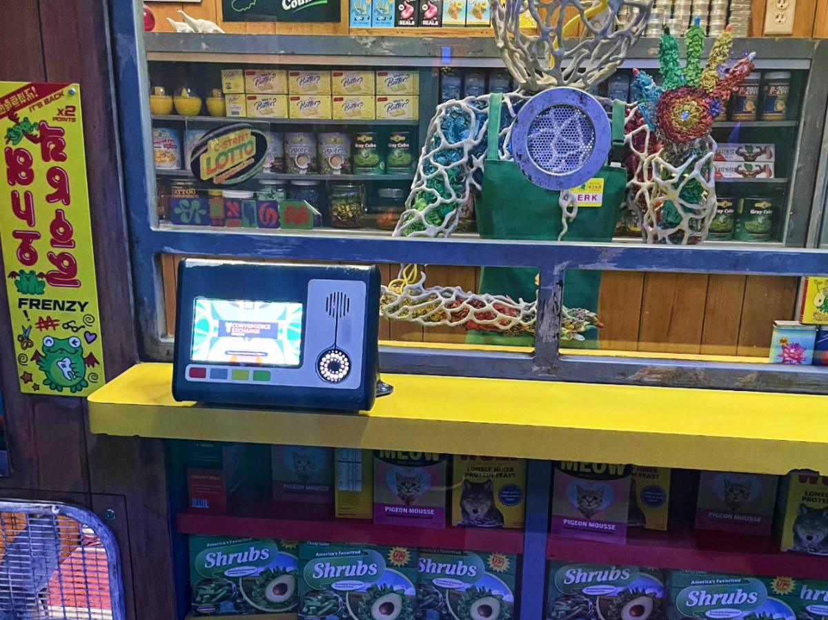 View of a clerk at the Bodega in Meow Wolf