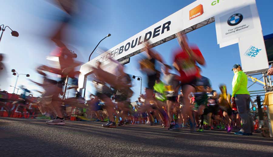 View of people running during the Bolder Boulder 10K Race