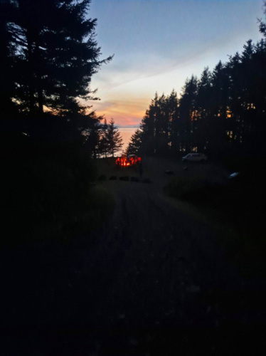 A campfire illuminates area at night at Fort Abercrombie State Park