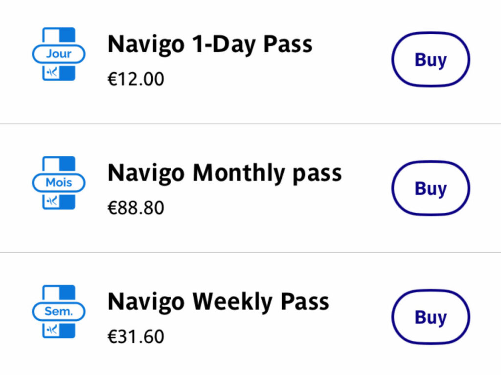 The Bonjour RATP app on the Navigo page