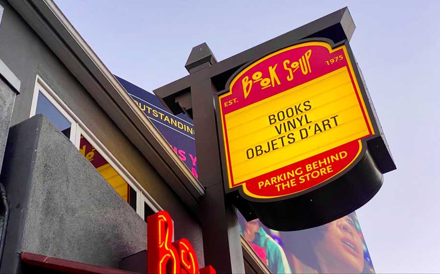 The Book Soup signage outside the store