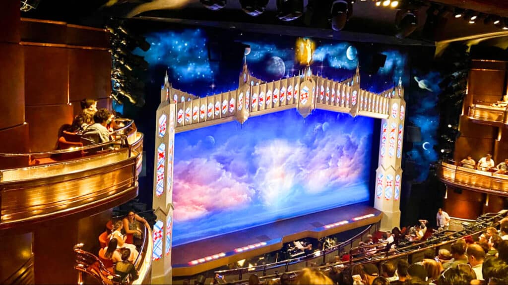 View of the crowd watching the Book of Mormon Set at the Prince of Wales Theatre