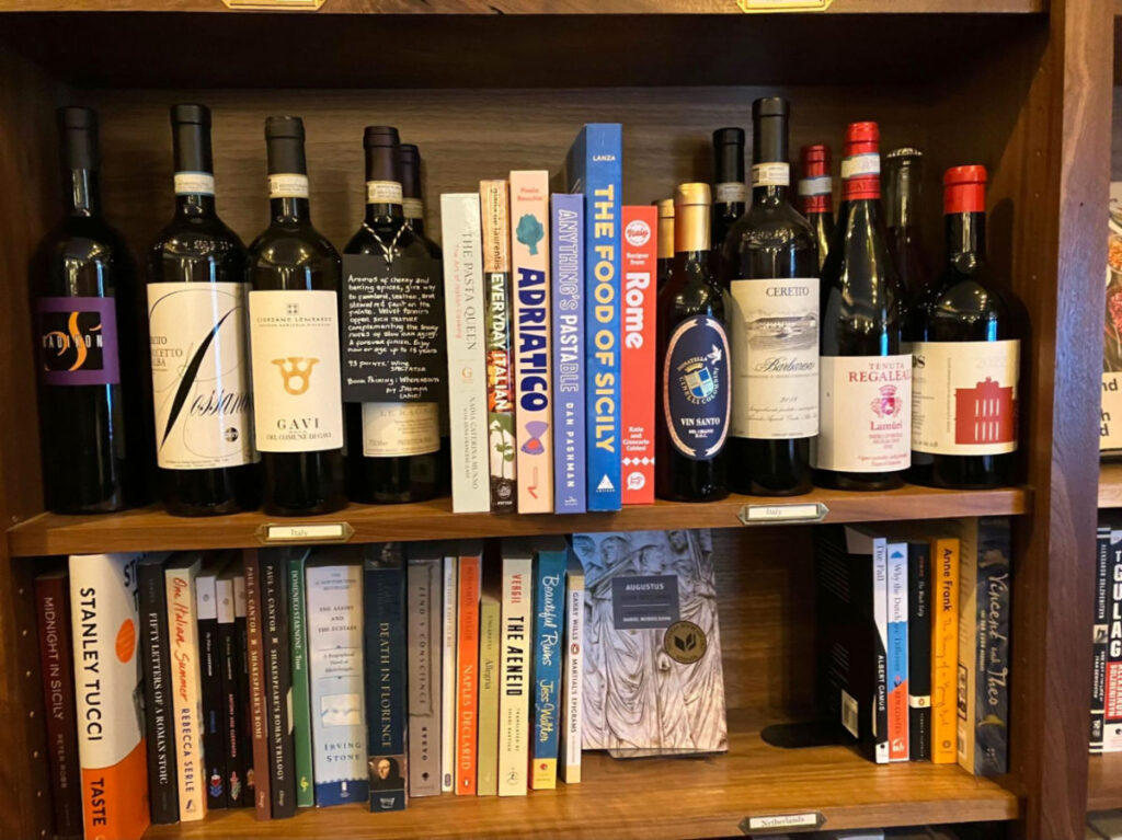 Books and wines on the Italy shelves of Leopold's