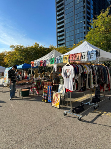 Booths selling shirts and other stuffs at Randolph Street Market