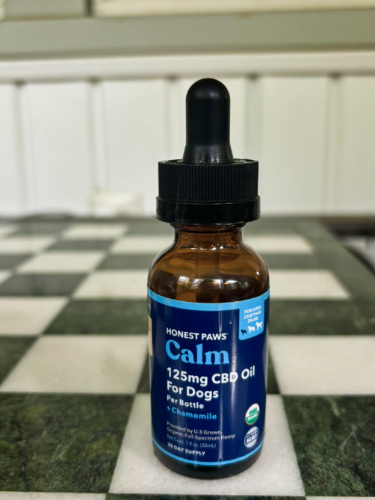 View of the front bottle of CBD treats