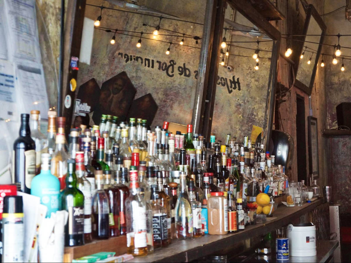 A table full of bottles in La Factoria Bar
