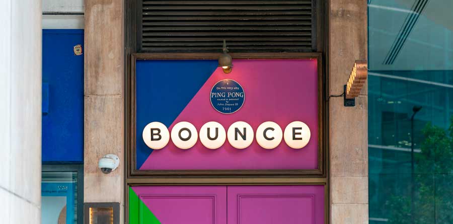 The Bounce Ping Pong signage outside