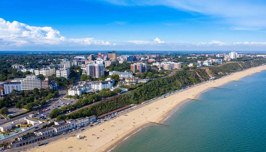 Aerial view of the Bournemouth Beach