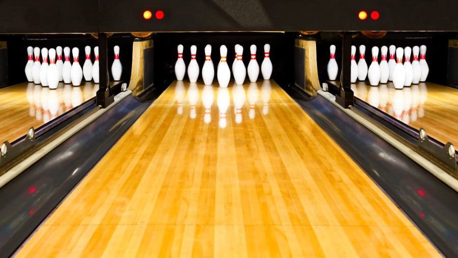 View of the bowling pins in their respective alleys