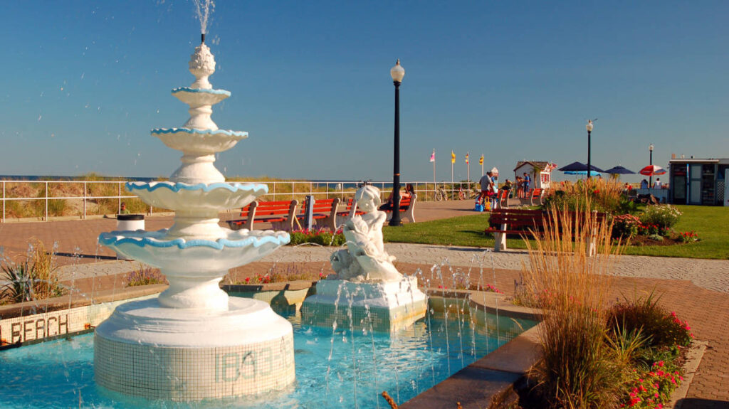 Water fountains at the Bradley Beach in New Jersey