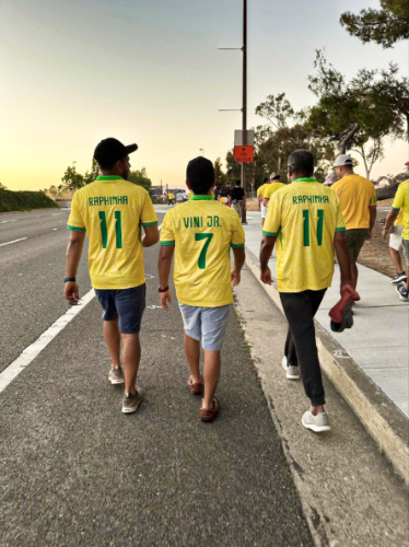 Brazilian fans wearing uniform shirts seen leaving Levi’s Stadium