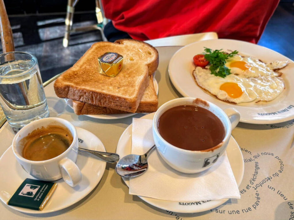 The breakfast meal at Les Deux Magots