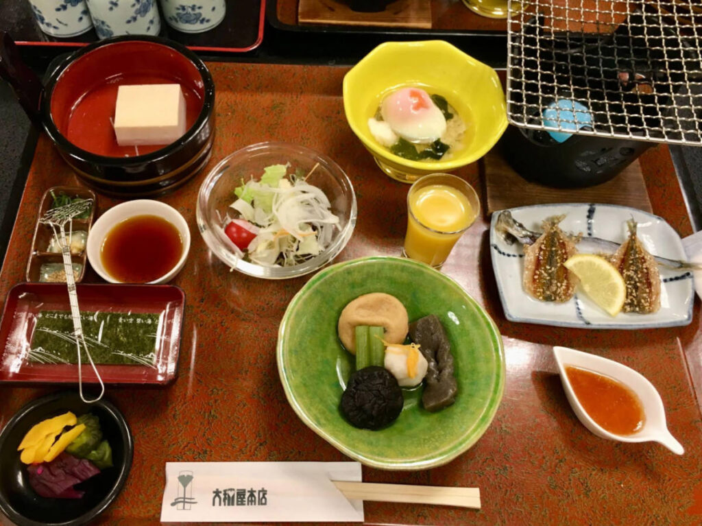 Seafood dishes served on a table