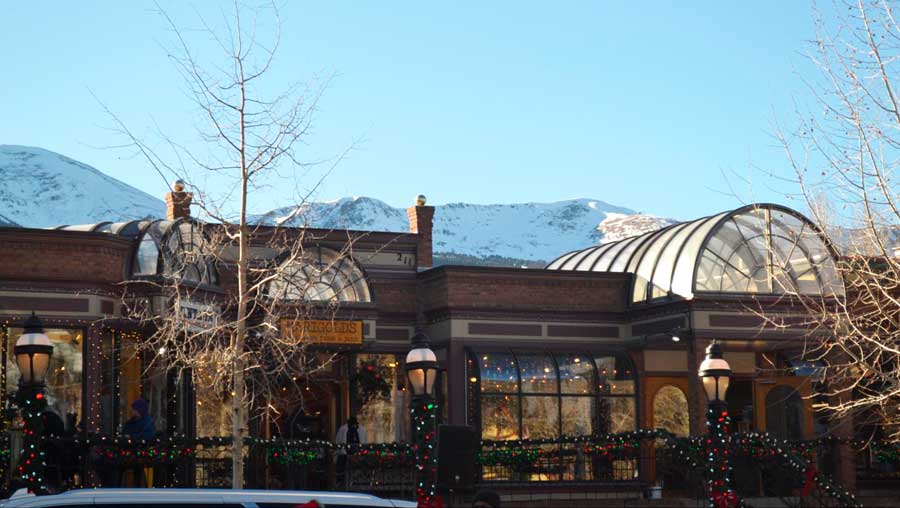 A store with Christmas decorations around