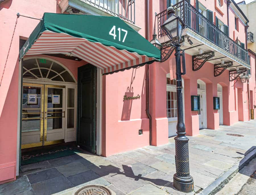 View of the French modern style entrance of Brennan's Restaurant