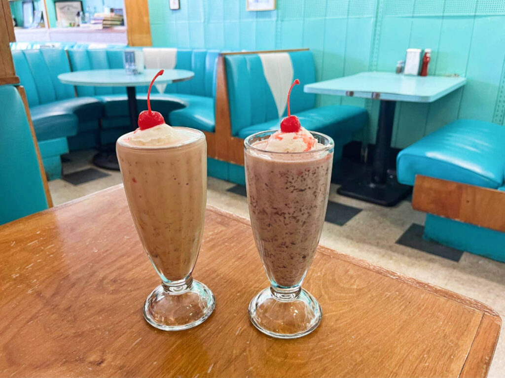 Milkshakes with cherry on top served in Brent’s Drugs