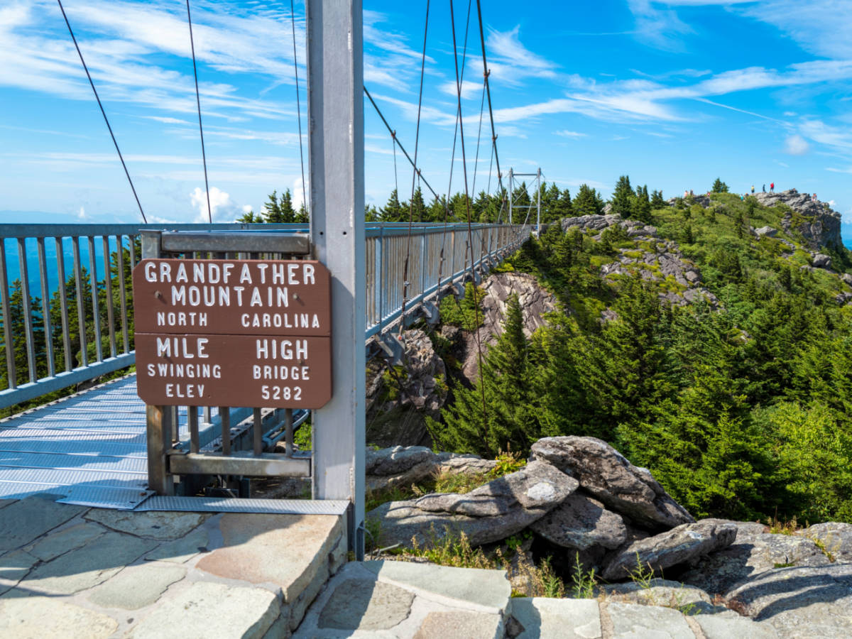 Swinging suspension bridge at Grandfather Mountain State Park