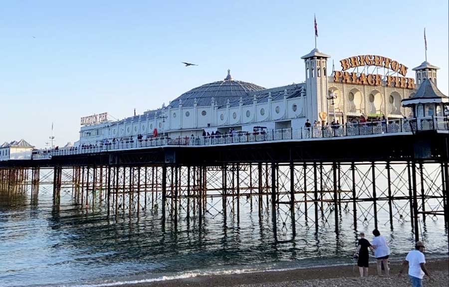 View of people in the Brighton palace Pier