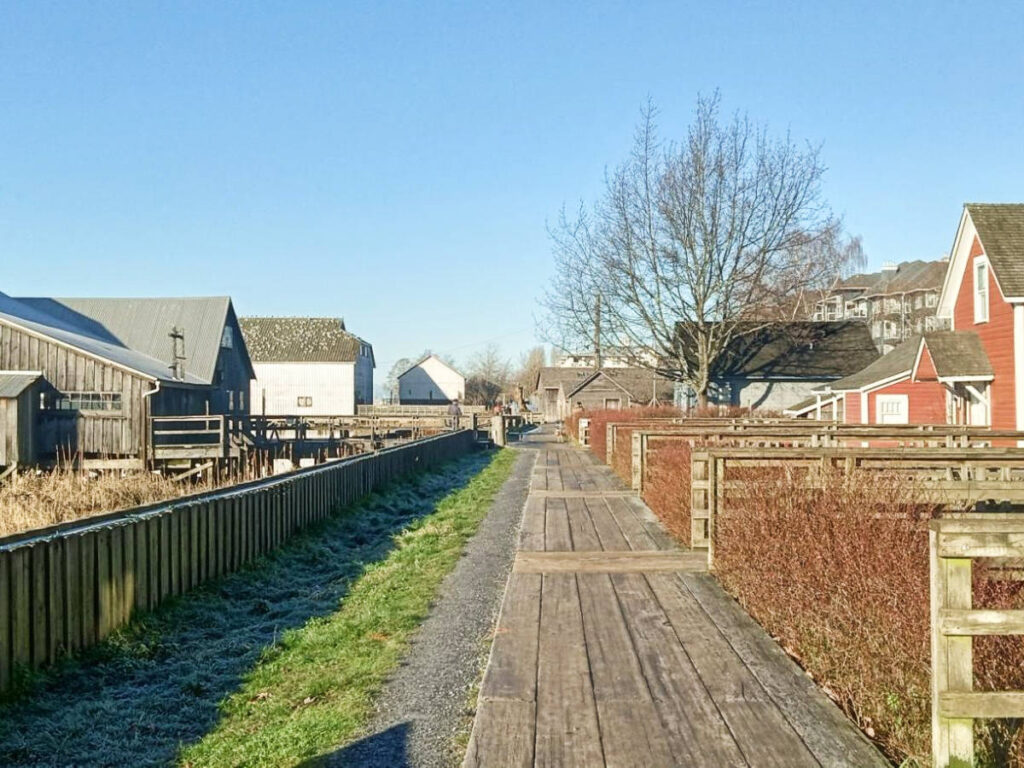 Clear blue sky over the Britannia Shipyards Historic Site