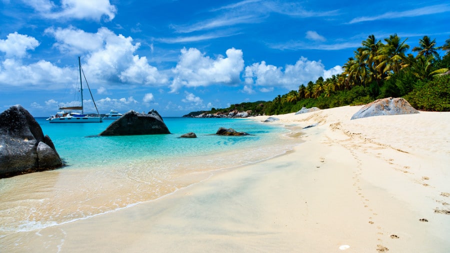 View of the white sand and turquoise beach British Virgin Islands