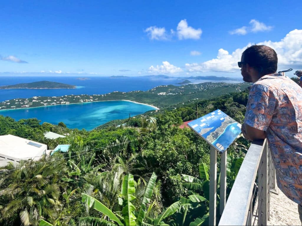 The author Andrew Bloem, overlooking Magens Bay at Mountain Top