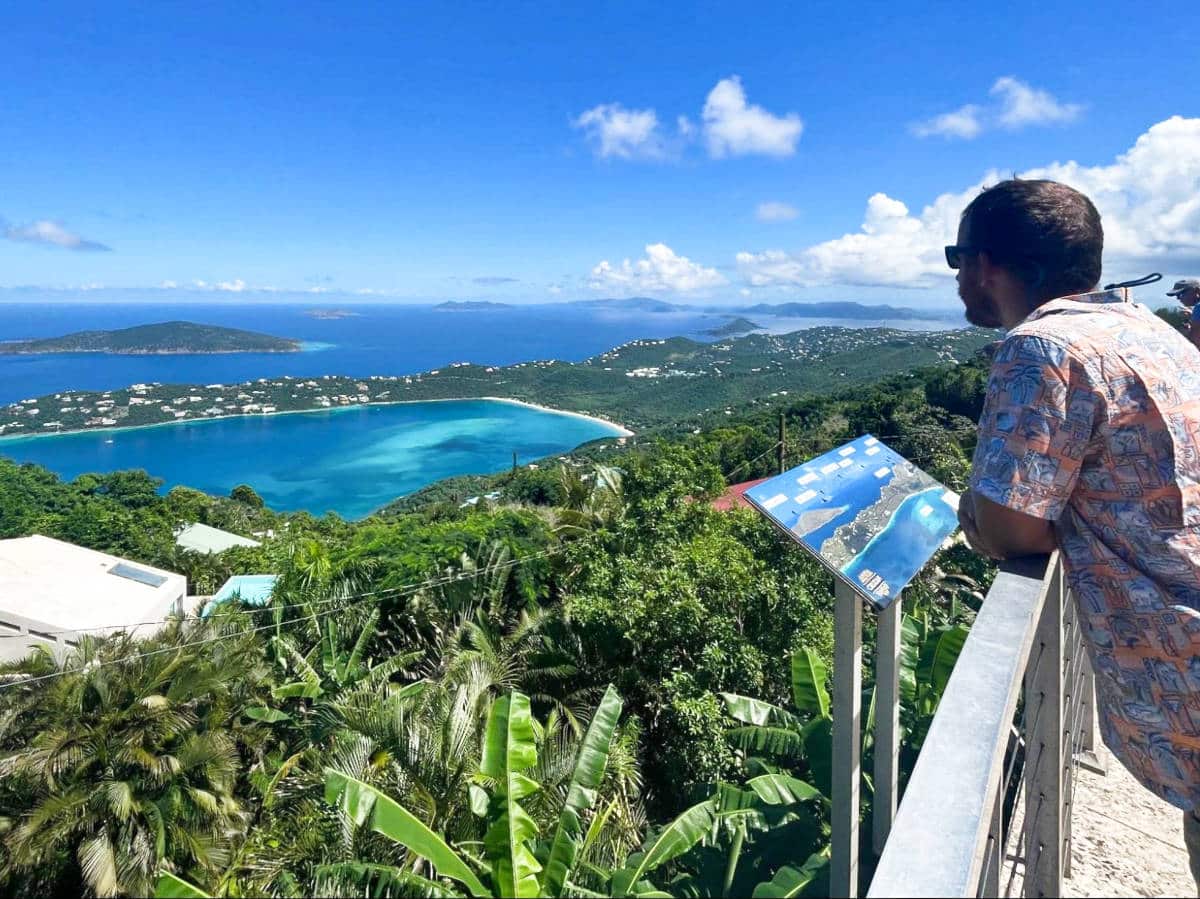 The author Andrew Bloem, overlooking Magens Bay at Mountain Top