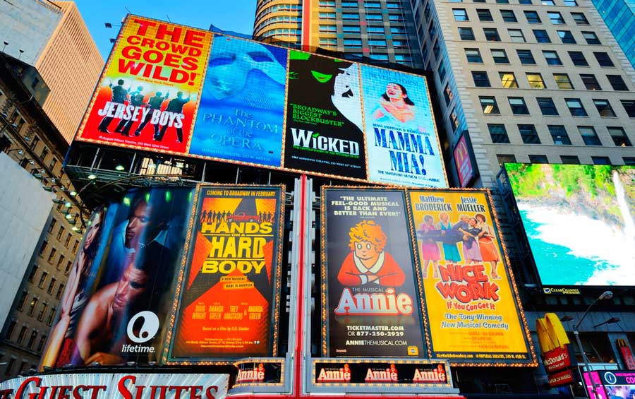 Different signs at the Broadway Theater in NYC