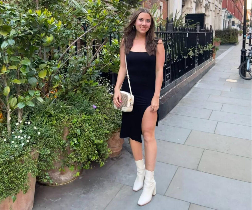 The author, Brooke Horrobin dressed for a dinner in Chiltern Firehouse