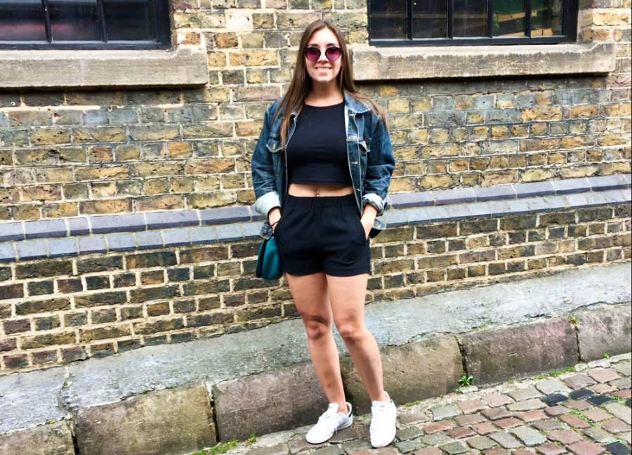 The author, Brooke, posing with her comfy outfit at the street of London