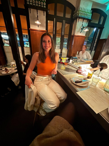 The author Brooke Horrobin sitting at the Counter in Canteen restaurant