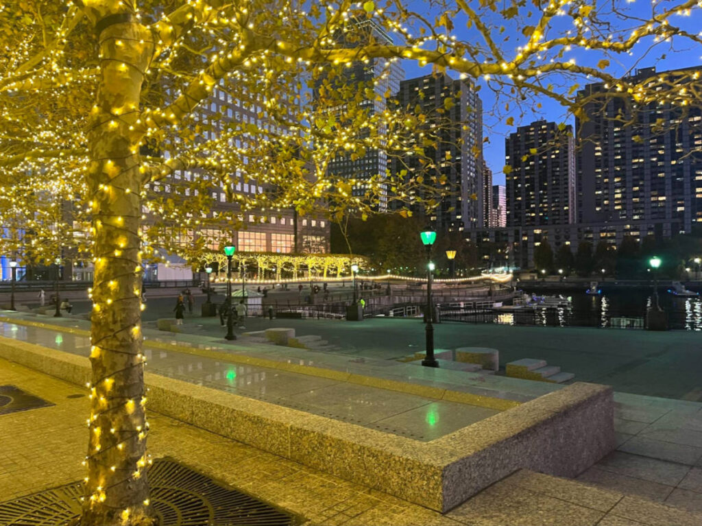 View of Brookfield Place in Battery Park City during the holiday season