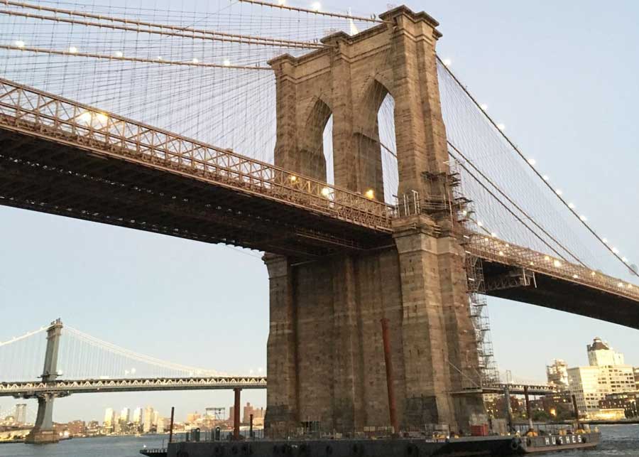 The Brooklyn Bridge and Manhattan Bridge from the water