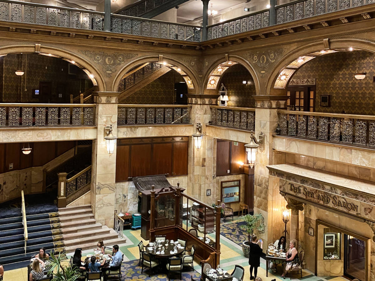 The interior of the Brown Palace Hotel from the second floor of the hotel