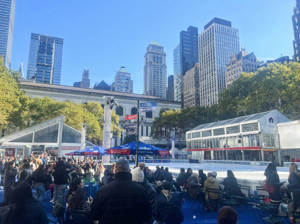 People at the Bryant Park during winter season