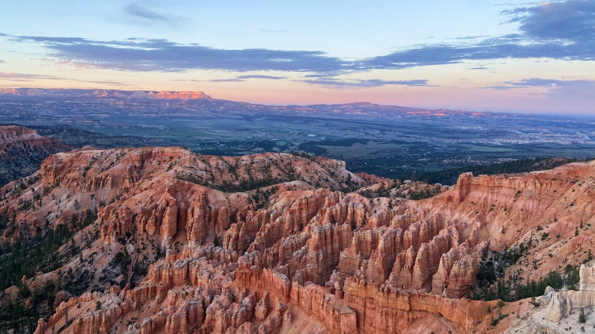 Colorful sky over the Bryce Canyon National Park in Utah