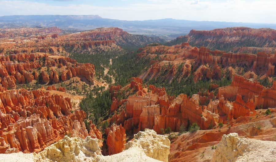 Overlooking view from the Bryce Canyon National Park during a sunny morning