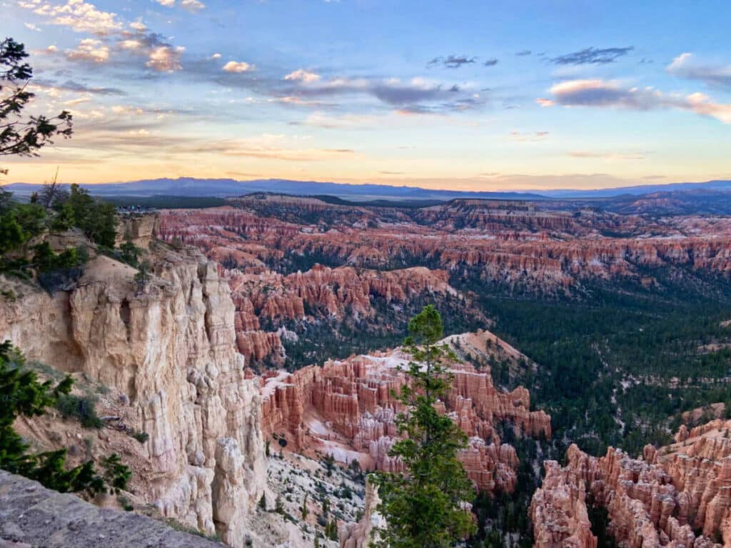 Aerial view of the scenic sunset over the Bryce Canyon National Park