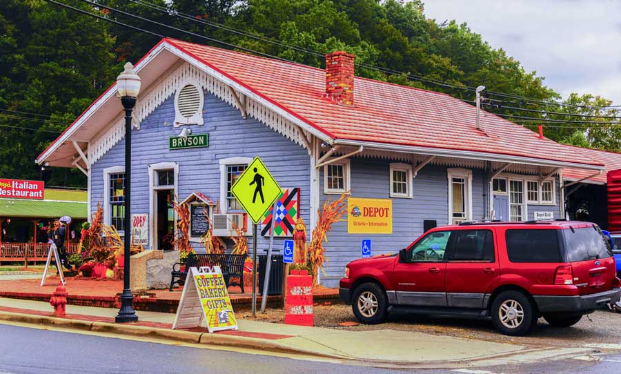 The Bryson City Railroad Depot from the outside
