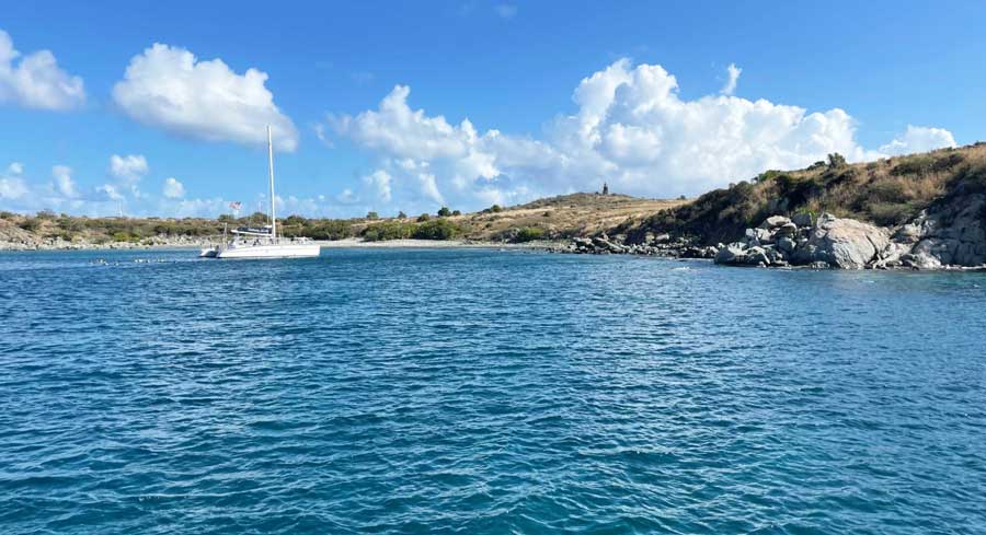 View of the blue water and the blue sky above Buck Island