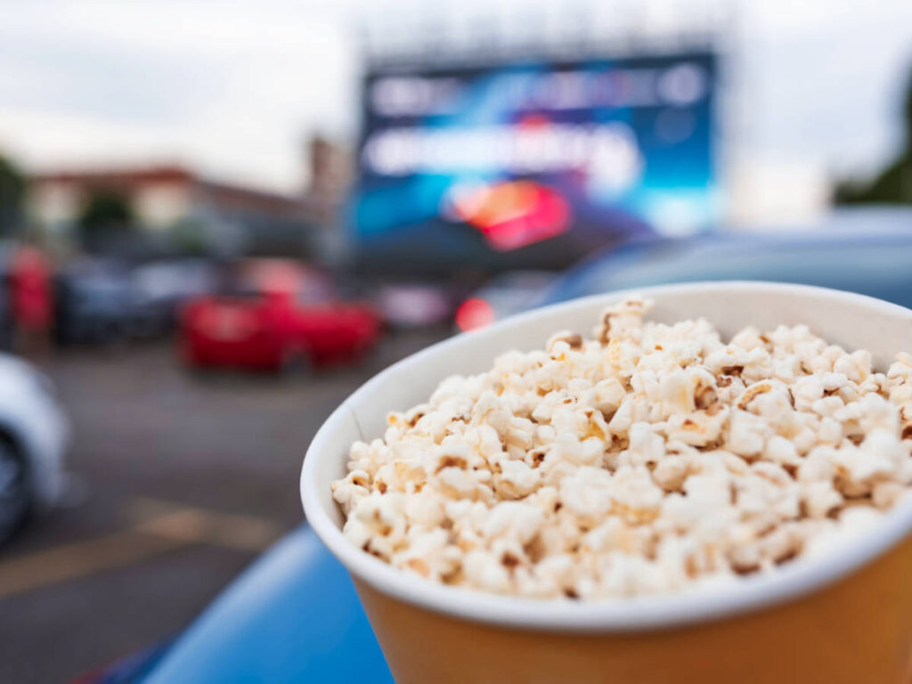 Closeup look of a bucket of popcorn