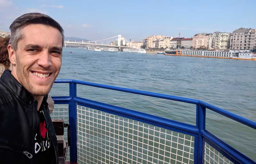 The author riding a public transport boats