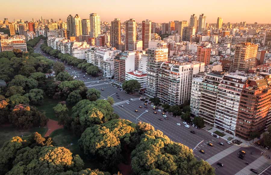 Aerial view of Buenos Aires at sunset