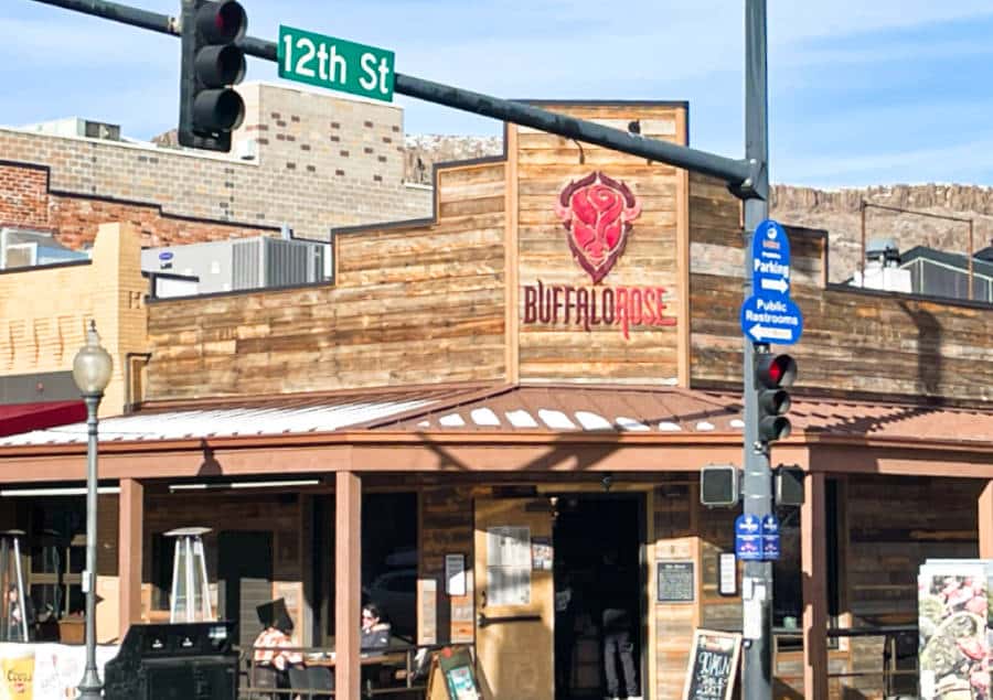 Exterior view of the Buffalo Rose restaurant from across the street