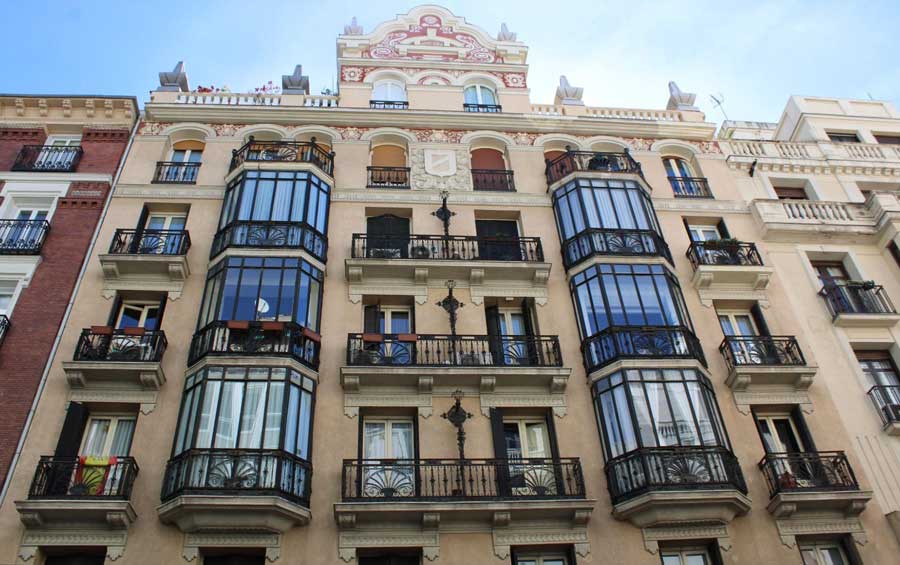 View from the outside of a beautiful building in Madrid city center