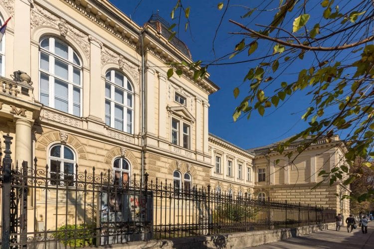 View of Museum of Vojvodina and the Museum of Modern Art with black fences